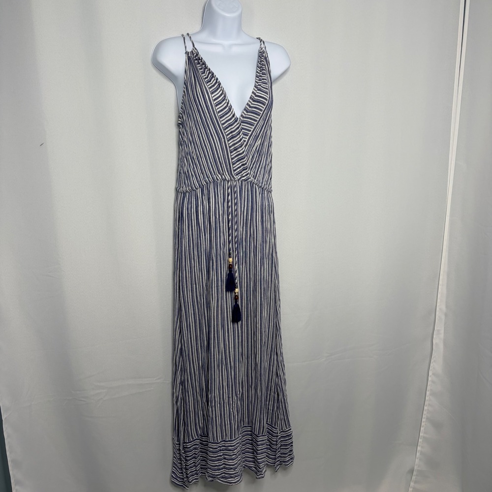 blue island Navy and White Striped Maxi Dress